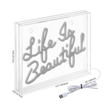 Life is Beautiful Contemporary Glam Acrylic Box USB Operated LED Neon Light - JONATHAN Y